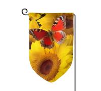 Bandiera da giardino di benvenuto per esterni di piccole dimensioni 31,5 x 45,7 cm doppia faccia resistente alle intemperie bandiera per casa girasoli gialli con farfalla rossa bandiere verticali per
