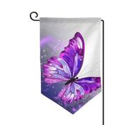 Bandiera da giardino di benvenuto per esterni di piccole dimensioni 31,5 x 45,7 cm doppia faccia resistente alle intemperie bandiera per casa viola farfalla bandiere verticali per fattoria all'aperto