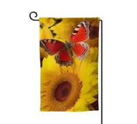 Bandiera da giardino di benvenuto per esterni di piccole dimensioni 31,5 x 45,7 cm doppia faccia resistente alle intemperie bandiera per casa girasoli gialli con farfalla rossa bandiere verticali per