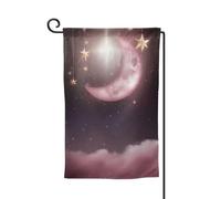 Bandiera da giardino di benvenuto per esterni di piccole dimensioni 31 x 45 cm doppia faccia resistente alle intemperie bandiera della casa luna stelle bandiere verticali per fattoria all'aperto prato