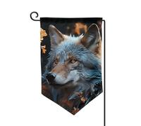 Bandiera da giardino di benvenuto per esterni di piccole dimensioni 31 x 45 cm doppia faccia resistente alle intemperie bandiera della casa foglie autunnali e un lupo bandiere verticali per fattoria