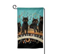 Bandiera da giardino di benvenuto per esterni di piccole dimensioni 31 x 45 cm doppia faccia resistente alle intemperie bandiera per casa gatti sdraiati sul pianoforte bandiere verticali per fattoria