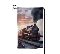 Bandiera da giardino di benvenuto per esterni di piccole dimensioni 31 x 45 cm doppia faccia resistente alle intemperie bandiera per casa treno a vapore partenza tramonto bandiere verticali per