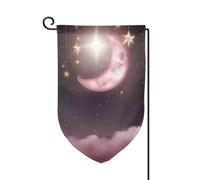 Bandiera da giardino di benvenuto per esterni di piccole dimensioni 31 x 45 cm doppia faccia resistente alle intemperie bandiera della casa luna stelle bandiere verticali per fattoria all'aperto prato