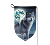 Bandiera da giardino di benvenuto per esterni di piccole dimensioni 31 x 45 cm doppia faccia resistente alle intemperie bandiera per casa lupo sotto la luna bandiere verticali per fattoria all'aperto