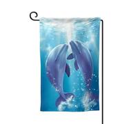 Bandiera da giardino di benvenuto per esterni di piccole dimensioni 31 x 45 cm doppia faccia resistente alle intemperie bandiera della casa delfini innamorati bandiere verticali per fattoria