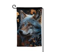 Bandiera da giardino di benvenuto per esterni di piccole dimensioni 31 x 45 cm doppia faccia resistente alle intemperie bandiera della casa foglie autunnali e un lupo bandiere verticali per fattoria