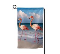 Bandiera da giardino di benvenuto per esterni di piccole dimensioni 31 x 45 cm doppia faccia resistente alle intemperie bandiera della casa fenicottero camminare sulla spiaggia bandiere verticali per