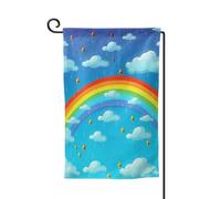 Bandiera da giardino di benvenuto per esterni di piccole dimensioni 31 x 45 cm doppia faccia resistente alle intemperie bandiera per casa arcobaleno nuvole gocce di pioggia bandiere verticali per