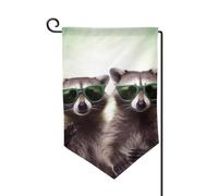 Bandiera da giardino di benvenuto per esterni di piccole dimensioni 31 x 45 cm doppia faccia resistente alle intemperie bandiera per casa divertente procione verde occhiali da sole bandiere verticali