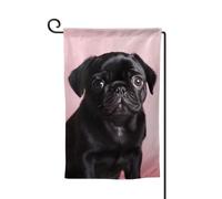 Bandiera da giardino di benvenuto per esterni di piccole dimensioni 31 x 45 cm doppia faccia resistente alle intemperie bandiera per casa carino nero carlino bandiere verticali per fattoria all'aperto