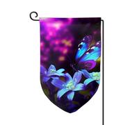 Bandiera da giardino di benvenuto per esterni di piccole dimensioni 31 x 45 cm doppia faccia resistente alle intemperie bandiera per casa blu viola fiore farfalla bandiere verticali per fattoria