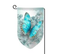 Bandiera da giardino di benvenuto per esterni di piccole dimensioni 31 x 45 cm doppia faccia resistente alle intemperie bandiera per casa blu farfalla bandiere verticali per fattoria all'aperto prato