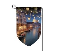 Bandiera da giardino di benvenuto per esterni di piccole dimensioni 31 x 45 cm doppia faccia resistente alle intemperie bandiera per casa Venezia di notte bandiere verticali per fattoria all'aperto