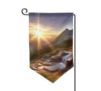 Bandiera da giardino di benvenuto per esterni di piccole dimensioni 31 x 45 cm doppia faccia resistente alle intemperie bandiera per casa montagna alba paesaggio bandiere verticali per fattoria