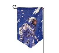Bandiera da giardino di benvenuto per esterni di piccole dimensioni 31 x 45 cm doppia faccia resistente alle intemperie bandiera per casa astronauta nera su blu bandiere verticali per fattoria