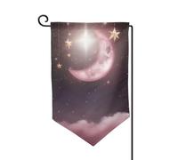 Bandiera da giardino di benvenuto per esterni di piccole dimensioni 31 x 45 cm doppia faccia resistente alle intemperie bandiera della casa luna stelle bandiere verticali per fattoria all'aperto prato