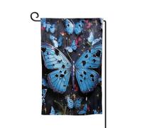 Bandiera da giardino di benvenuto per esterni di piccole dimensioni 31 x 45 cm doppia faccia resistente alle intemperie bandiera per casa farfalla blu bandiere verticali per fattoria all'aperto prato