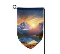 Bandiera da giardino di benvenuto per esterni di piccole dimensioni 31 x 45 cm doppia faccia resistente alle intemperie bandiera per casa montagna alba bandiere verticali per fattoria all'aperto prato