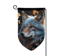 Bandiera da giardino di benvenuto per esterni di piccole dimensioni 31 x 45 cm doppia faccia resistente alle intemperie bandiera della casa foglie autunnali e un lupo bandiere verticali per fattoria