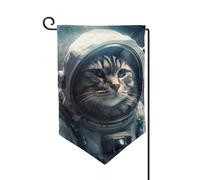 Bandiera da giardino di benvenuto per esterni di piccole dimensioni 31 x 45 cm doppia faccia resistente alle intemperie bandiera per casa astronauta gatto nello spazio bandiere verticali per fattoria