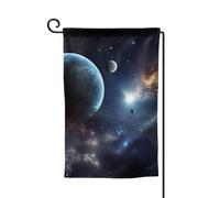 Bandiera da giardino di benvenuto per esterni di piccole dimensioni 31 x 45 cm doppia faccia resistente alle intemperie bandiera per casa luna stelle e pianeti bandiere verticali per fattoria