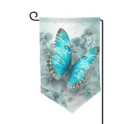 Bandiera da giardino di benvenuto per esterni di piccole dimensioni 31 x 45 cm doppia faccia resistente alle intemperie bandiera per casa blu farfalla bandiere verticali per fattoria all'aperto prato