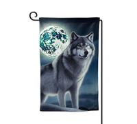 Bandiera da giardino di benvenuto per esterni di piccole dimensioni 31 x 45 cm doppia faccia resistente alle intemperie bandiera per casa lupo sotto la luna bandiere verticali per fattoria all'aperto