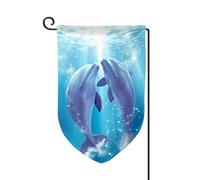 Bandiera da giardino di benvenuto per esterni di piccole dimensioni 31 x 45 cm doppia faccia resistente alle intemperie bandiera della casa delfini innamorati bandiere verticali per fattoria