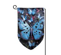 Bandiera da giardino di benvenuto per esterni di piccole dimensioni 31 x 45 cm doppia faccia resistente alle intemperie bandiera per casa farfalla blu bandiere verticali per fattoria all'aperto prato