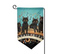 Bandiera da giardino di benvenuto per esterni di piccole dimensioni 31 x 45 cm doppia faccia resistente alle intemperie bandiera per casa gatti sdraiati sul pianoforte bandiere verticali per fattoria