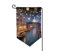 Bandiera da giardino di benvenuto per esterni di piccole dimensioni 31 x 45 cm doppia faccia resistente alle intemperie bandiera per casa Venezia di notte bandiere verticali per fattoria all'aperto