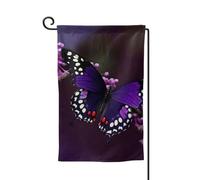 Bandiera da giardino di benvenuto per esterni di piccole dimensioni 31 x 45 cm doppia faccia resistente alle intemperie bandiera per casa viola prugna farfalla bandiere verticali per fattoria