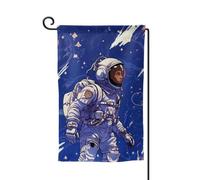 Bandiera da giardino di benvenuto per esterni di piccole dimensioni 31 x 45 cm doppia faccia resistente alle intemperie bandiera per casa astronauta nera su blu bandiere verticali per fattoria