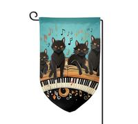 Bandiera da giardino di benvenuto per esterni di piccole dimensioni 31 x 45 cm doppia faccia resistente alle intemperie bandiera per casa gatti sdraiati sul pianoforte bandiere verticali per fattoria