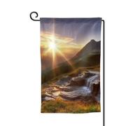 Bandiera da giardino di benvenuto per esterni di piccole dimensioni 31 x 45 cm doppia faccia resistente alle intemperie bandiera per casa montagna alba paesaggio bandiere verticali per fattoria
