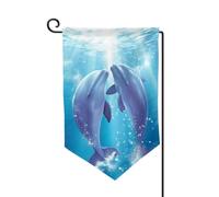Bandiera da giardino di benvenuto per esterni di piccole dimensioni 31 x 45 cm doppia faccia resistente alle intemperie bandiera della casa delfini innamorati bandiere verticali per fattoria