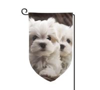 Bandiera da giardino di benvenuto per esterni di piccole dimensioni 31 x 45 cm doppia faccia resistente alle intemperie bandiera per casa carino cucciolo maltese bandiere verticali per fattoria