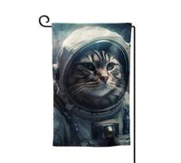 Bandiera da giardino di benvenuto per esterni di piccole dimensioni 31 x 45 cm doppia faccia resistente alle intemperie bandiera per casa astronauta gatto nello spazio bandiere verticali per fattoria