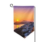 Bandiera da giardino di benvenuto per esterni di piccole dimensioni 31 x 45 cm doppia faccia resistente alle intemperie bandiera della casa Grecia isola tramonto paesaggio bandiere verticali per