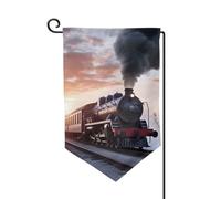 Bandiera da giardino di benvenuto per esterni di piccole dimensioni 31 x 45 cm doppia faccia resistente alle intemperie bandiera per casa treno a vapore partenza tramonto bandiere verticali per