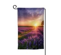 Bandiera da giardino di benvenuto per esterni di piccole dimensioni 31 x 45 cm doppia faccia resistente alle intemperie bandiera per casa prato lavanda al tramonto primavera bandiere verticali per