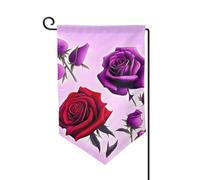 Bandiera da giardino di benvenuto per esterni di piccole dimensioni 31 x 45 cm doppia faccia resistente alle intemperie bandiera per casa rose rosse e viola bandiere verticali per fattoria all'aperto