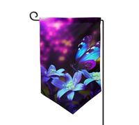 Bandiera da giardino di benvenuto per esterni di piccole dimensioni 31 x 45 cm doppia faccia resistente alle intemperie bandiera per casa blu viola fiore farfalla bandiere verticali per fattoria