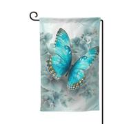 Bandiera da giardino di benvenuto per esterni di piccole dimensioni 31 x 45 cm doppia faccia resistente alle intemperie bandiera per casa blu farfalla bandiere verticali per fattoria all'aperto prato
