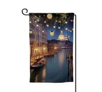 Bandiera da giardino di benvenuto per esterni di piccole dimensioni 31 x 45 cm doppia faccia resistente alle intemperie bandiera per casa Venezia di notte bandiere verticali per fattoria all'aperto
