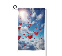 Bandiera da giardino di benvenuto per esterni di piccole dimensioni 31 x 45 cm doppia faccia resistente alle intemperie bandiera per casa cuori nel cielo bandiere verticali per fattoria all'aperto