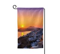Bandiera da giardino di benvenuto per esterni di piccole dimensioni 31 x 45 cm doppia faccia resistente alle intemperie bandiera della casa Grecia isola tramonto paesaggio bandiere verticali per