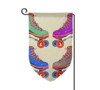 Bandiera da giardino di benvenuto per esterni di piccole dimensioni 31 x 45 cm doppia faccia resistente alle intemperie bandiera per casa retrò colorata pattini a rotelle bandiere verticali per