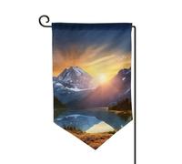 Bandiera da giardino di benvenuto per esterni di piccole dimensioni 31 x 45 cm doppia faccia resistente alle intemperie bandiera per casa montagna alba bandiere verticali per fattoria all'aperto prato
